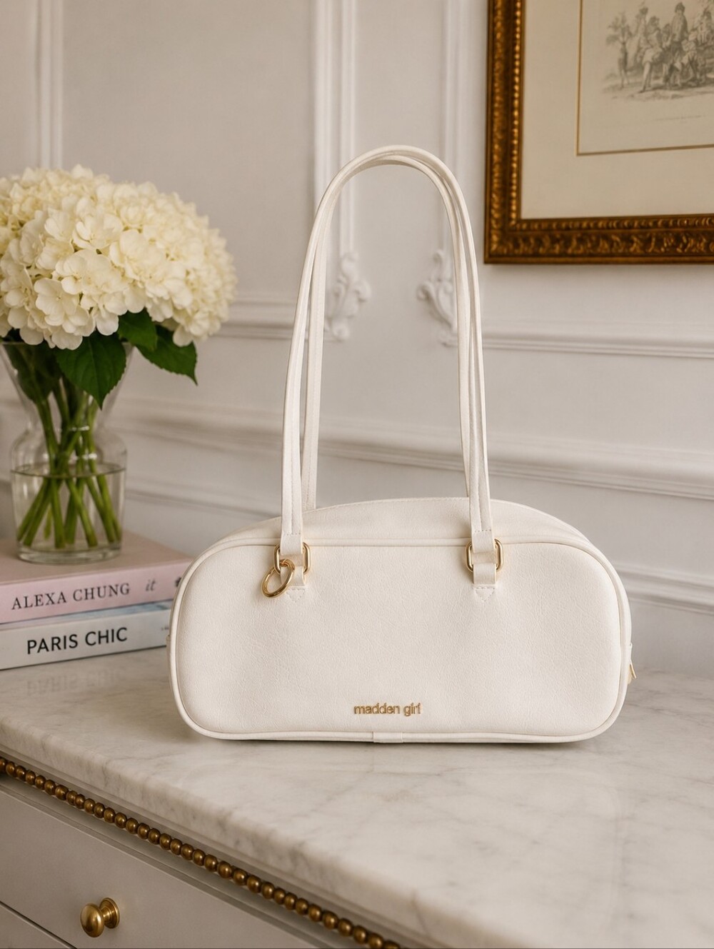 Madden Girl Ivory Mini Shoulder Bag with Gold Hardware